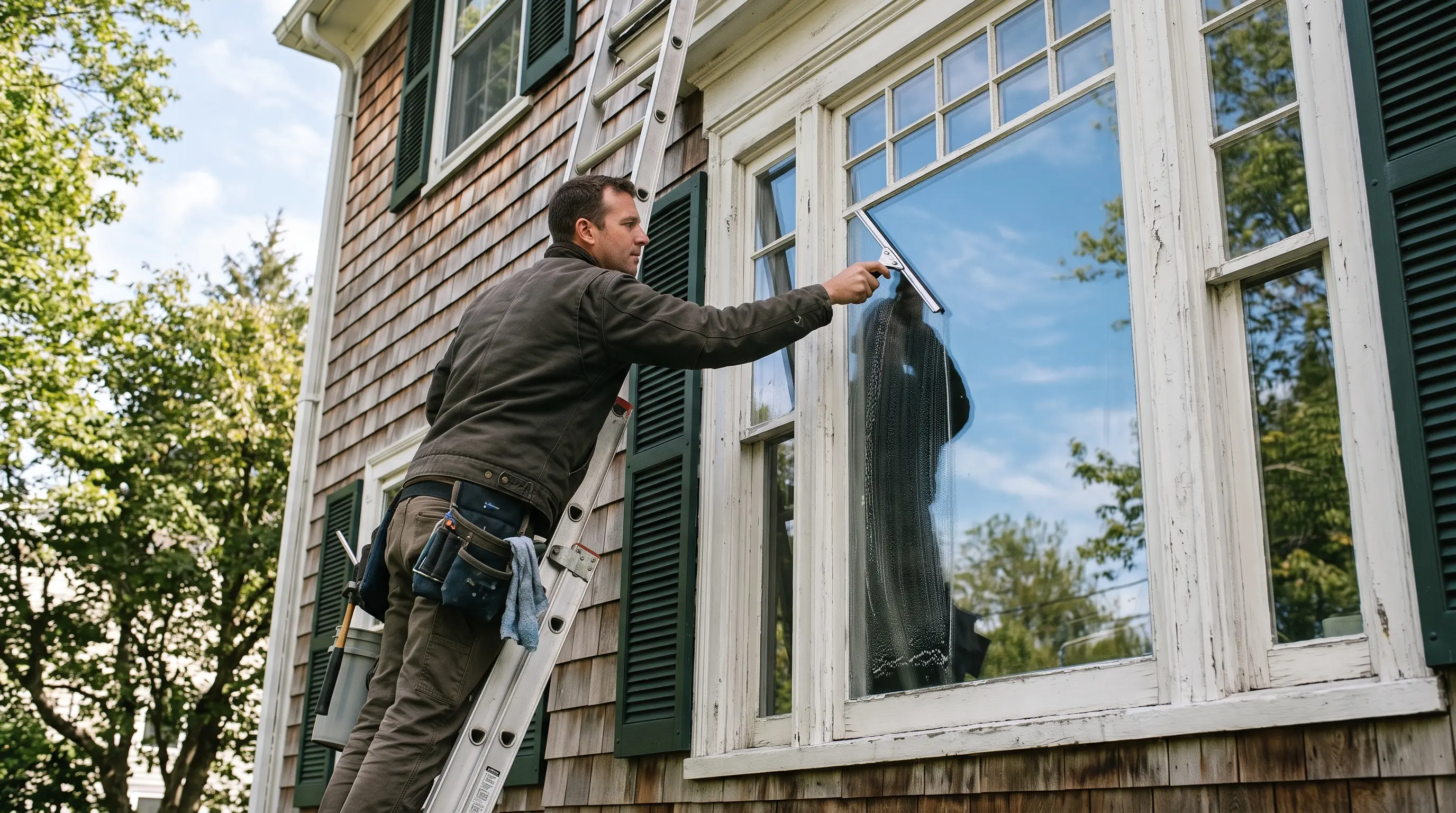 Streak-free window cleaning on a home in Fall River, MA